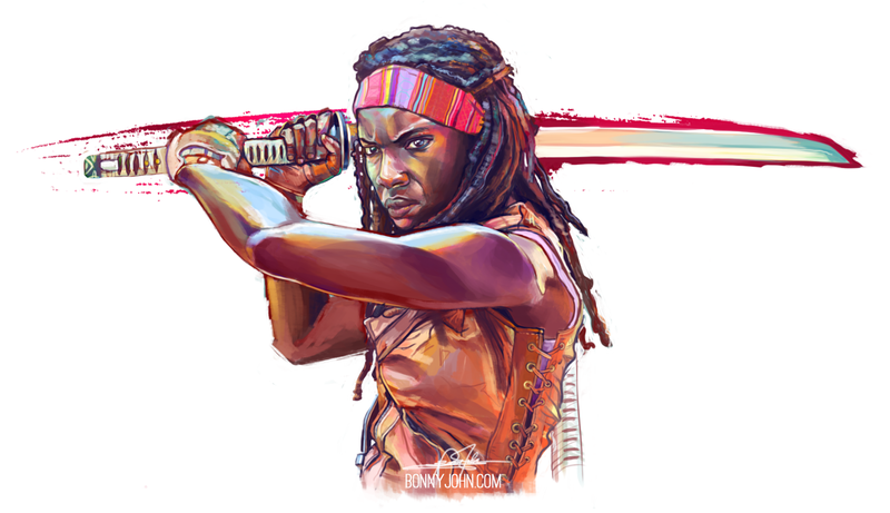 Illustration for article titled SeeBonnyDraw: Michonne! in Speed Painting Form!